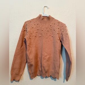 Women's Pearl Embellished Sweater - Tan